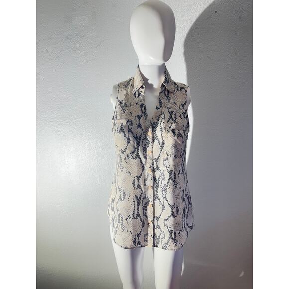 Express Portofino Sleeveless Snakeskin Button-Down Shirt - XS - Picture 1 of 7